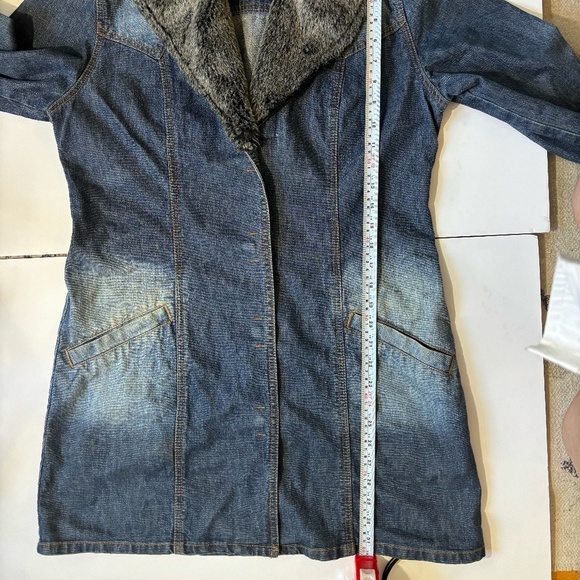 90s Denim Faux fur collard Jean jacketed Y2k vintage - Picture 2 of 8